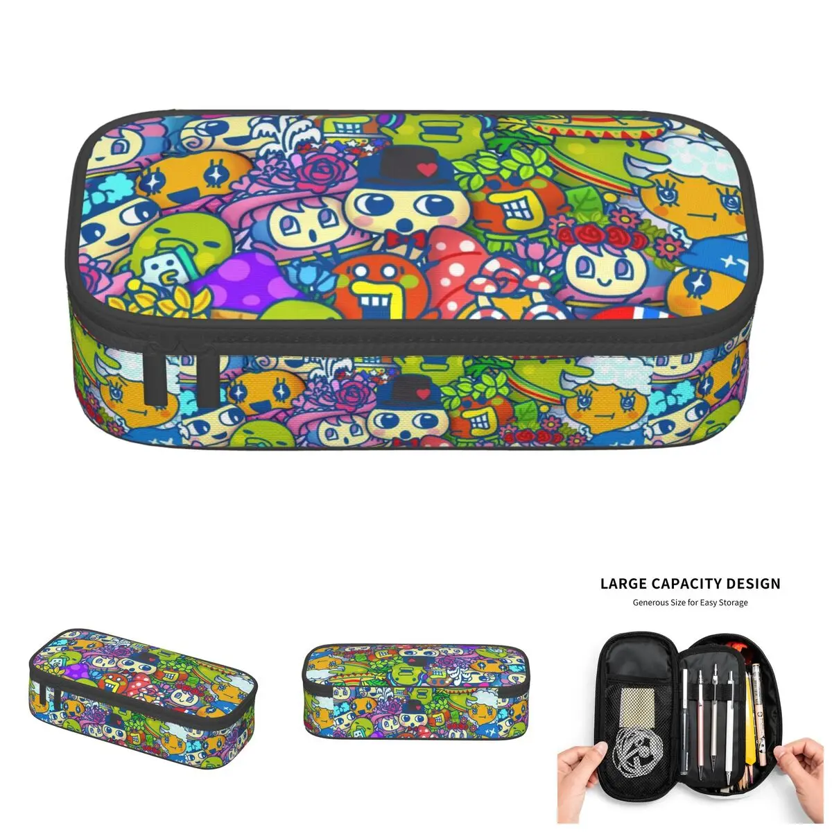 Cute Anime Game Tamagotchi Pencil Case for Boy Girl Large Capacity Feed Me Cartoon Pencil Pouch School Supplies