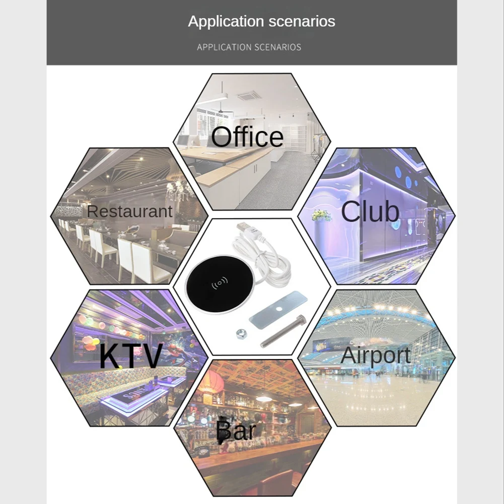 Carregador sem fio de mesa embutido, móveis de mesa, carregamento rápido sem fio para smartphone