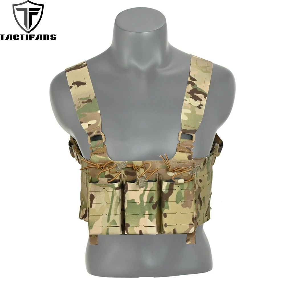 Tactical FCPC Style Chest Rig Wide Harness Setup Triple Magazine Pouch G-hook Laser Cut Laminated 500D Nylon Hunting Vest