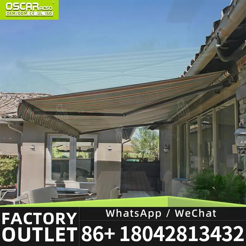 Motorized Retractable Window Awning with Swing Folding Arm Customizable Size for Patio Balcony Outdoor Retractable Awning