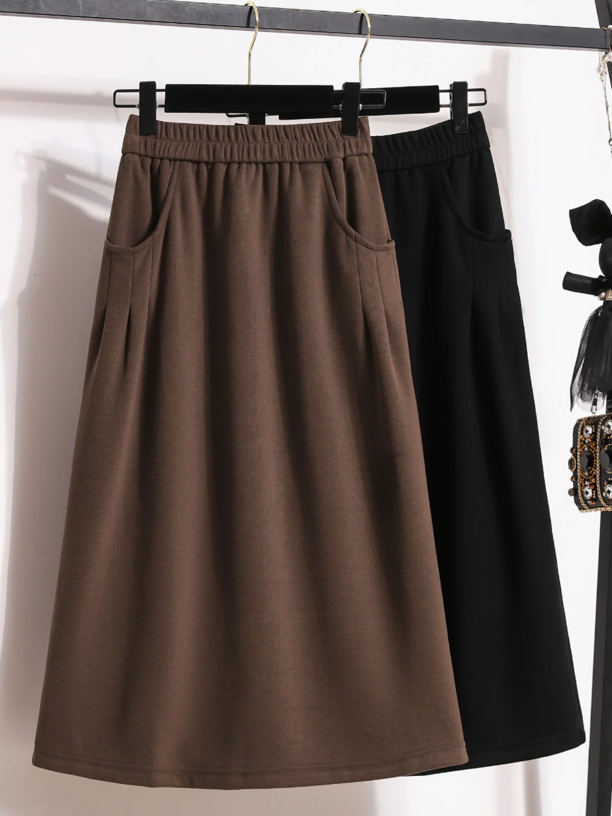 plus Size Midi Skirt Korean Style A-Line Loose Waist Fashionable for Heavy Women up to 200 Pounds Elegant Versatile Spring Au...