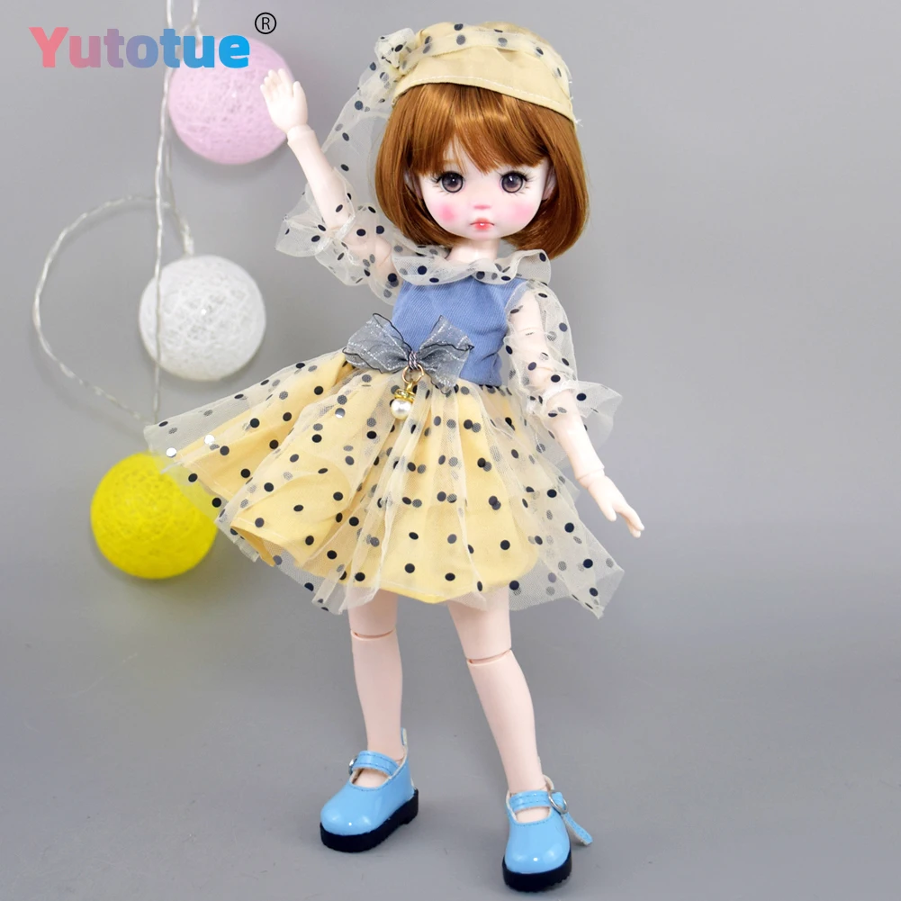 YUTOTUE 12 inch hoogte schattig meisje pop speelgoed handbeschilderd make-up kort haar jurk schoenen volledige set mini BJD pop