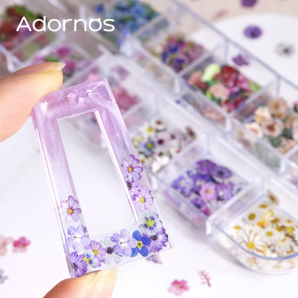 12 شبكة زهرة لب الخشب رقائق راتنجات الايبوكسي ملء الورد القزحية Vetiver زهرة فراشة شكل ورق زينة زهرة Crafts بها بنفسك الحرف #3