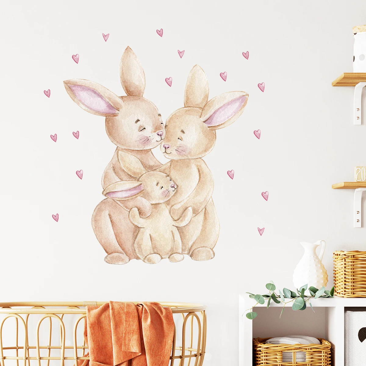 1 шт. Мультяшные милые наклейки на стену с сердечками, кроликами для детской комнаты, декор для детской комнаты, украшение для детской комнаты, наклейки на стену для детской гостиной, «сделай сам»