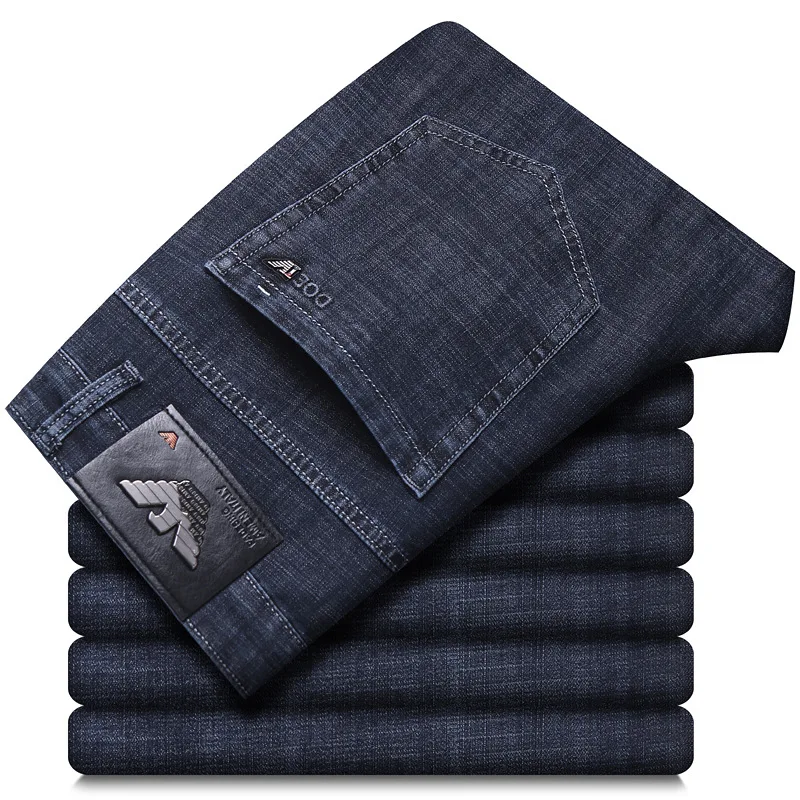 Man Stretch Jeans Men's Loose Straight Tube Thin Long Pants Fashion Brand New Spring and Autumn Adult Gentleman Comfort Fallow