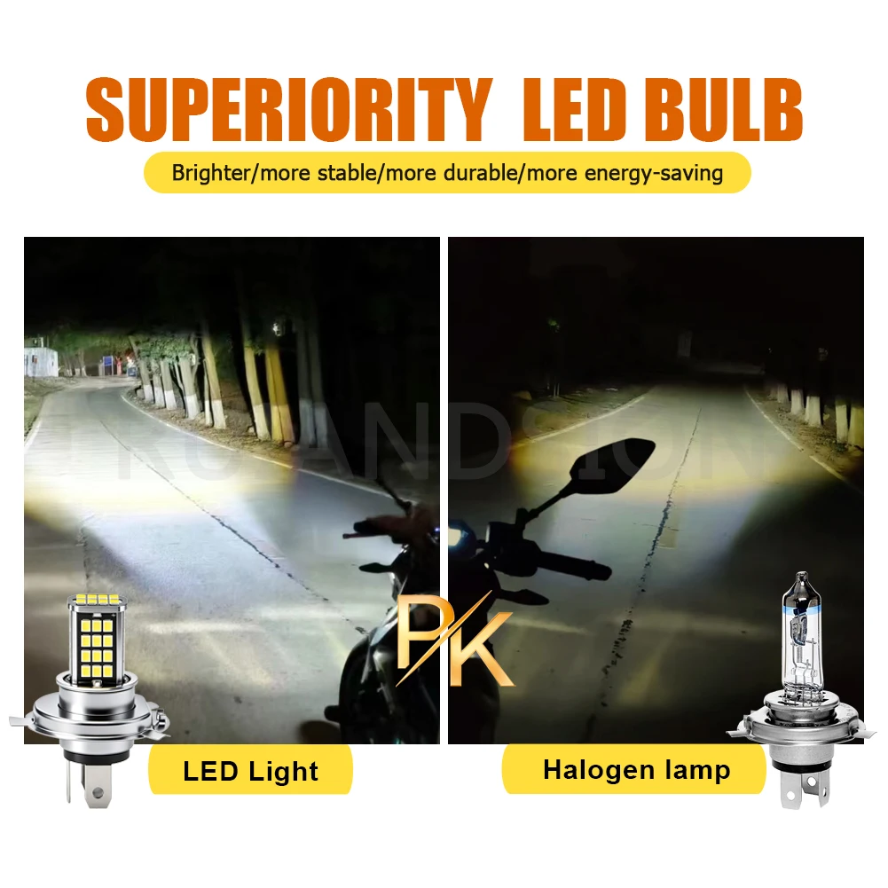H4 P43t LED Headlight Bulb 6V DC 1000LM 6000K White 56Pcs 2835 SMD Hi-Lo Beam Plug&Play for Classic Motorcycle Scooter Moped
