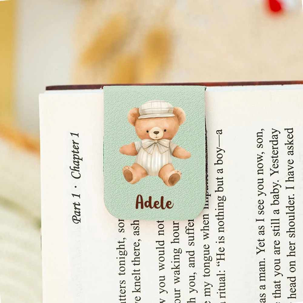1PC Diy Little bear Customized Name Print Softpink Magnetic Book Mark For Educational Supplies