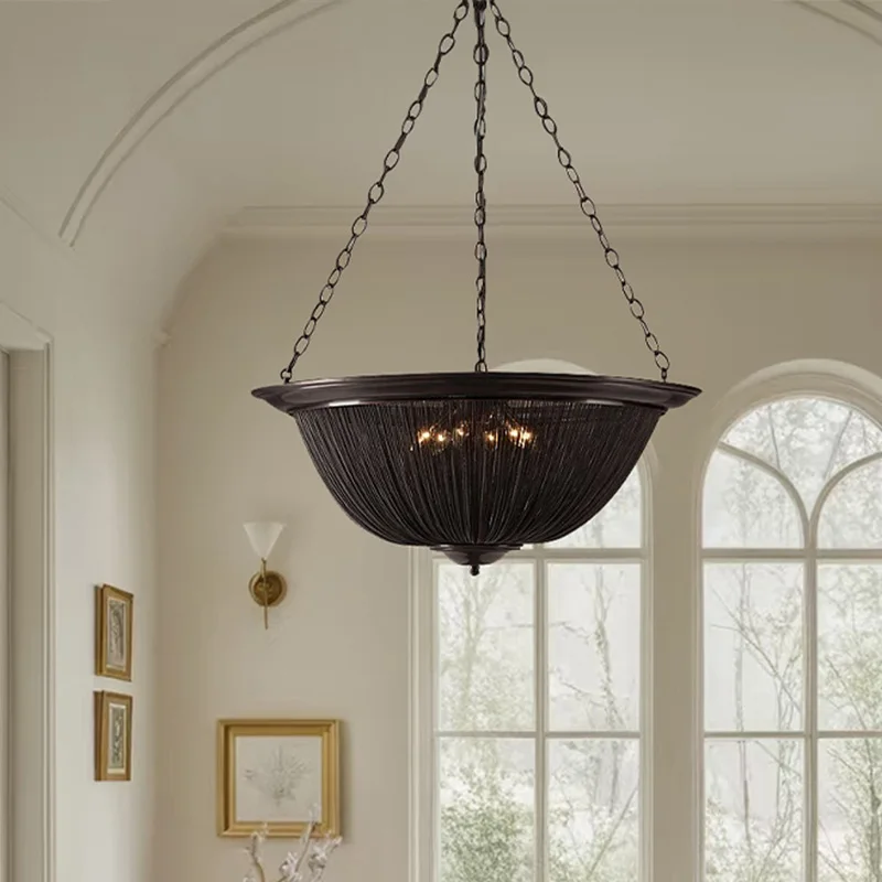 

American black ceiling stainless steel chandelier, living room lighting, lustre, dimmable Suitable for hotel lobbies