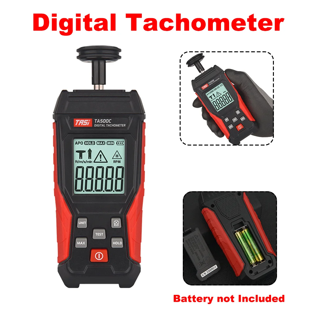 Digital Contact Tachometer Portable Contact Measurement Speed Tach Meter 3-19999RPM Speed Meter RPM Tachometer Backlit Display