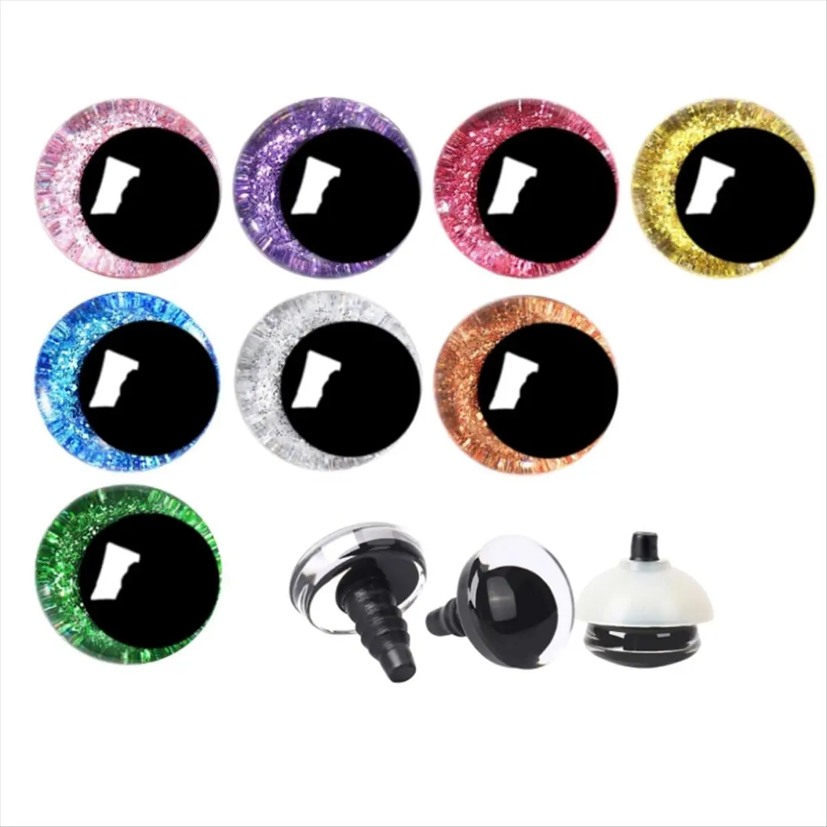 ABJS 80pcs 25mm 3D Glitter Plastic Safe Eyes with Washers for Stuffed Animal Moon Eyes Craft Doll Crochet Eyes 8 Colors