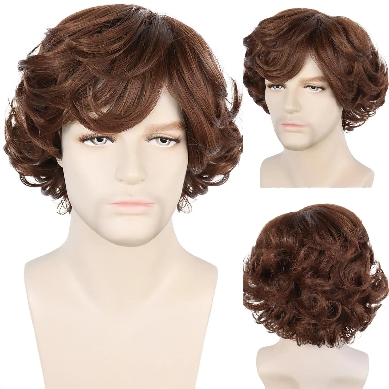 

Anogol Synthetic Hair Short Curly Blonde Black white Brown Cosplay Wig for Halloween Christmas School & 1pc Wig Cap