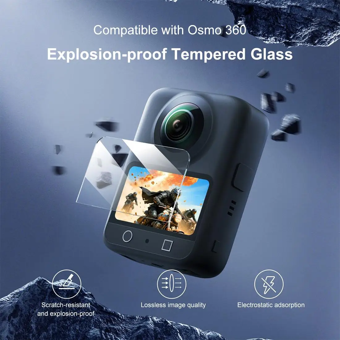 شاشة مقاومة للانفجار من الزجاج المقسى لكاميرا DJI Osmo 360 طبقة رقيقة واقية مضادة للخدش لملحقات DJI Osmo 360