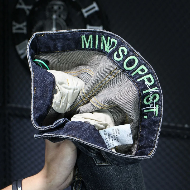 Washed Blue Jeans Men's 2024 Spring and Autumn New Street Slim-Fitting Small Straight Retro Distressed Long Pants