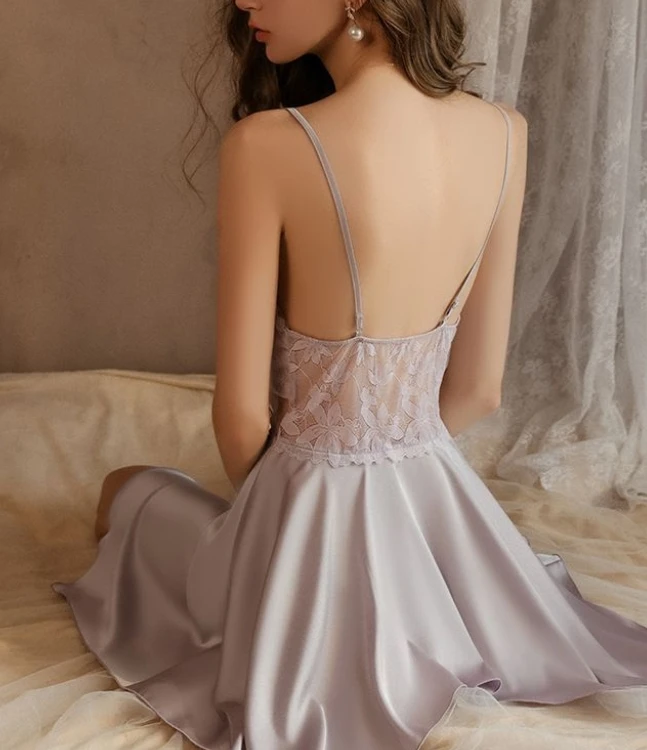 2025 New Butterfly Pajamas Women's Chest Mat Lace Sexy Backless Strap Sleeping Skirt Home Clothes Outer Robe Set