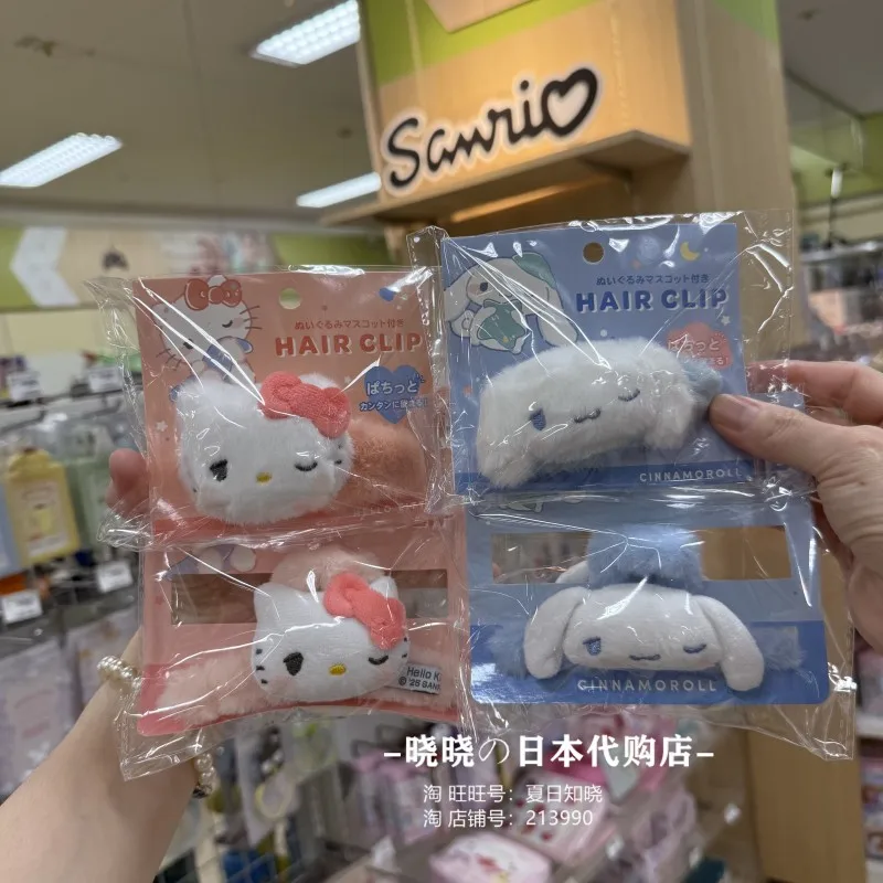 

New Product in July Sanrio Hair Clip with Bangs Kitty Melody Kuromi Cinnamoroll Pochacco Plush Hair Grip Clip Anime Doll Toys
