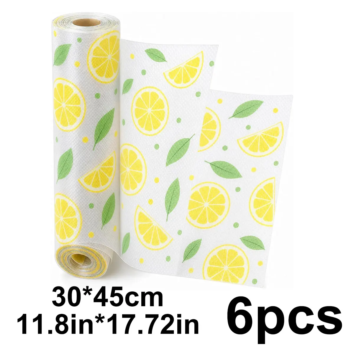 6Pcs Thickened Refrigerator Mat – Washable Cuttable Non-Slip Liner, Oil-Proof Shelf Protector with Lemon Pattern, ZSY