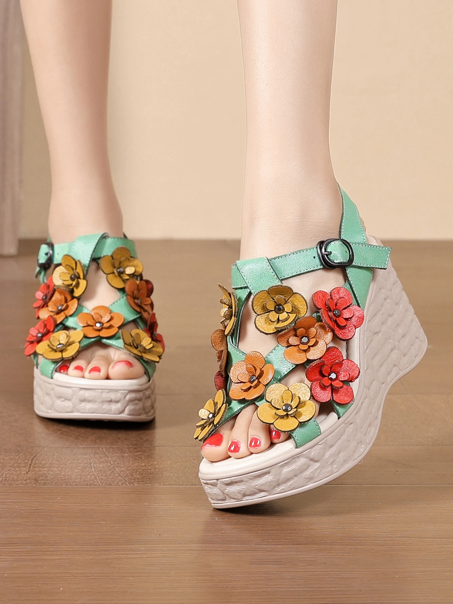 Women'S Fashion Belts - Birkuir Flowers Wedges Sandals For Women