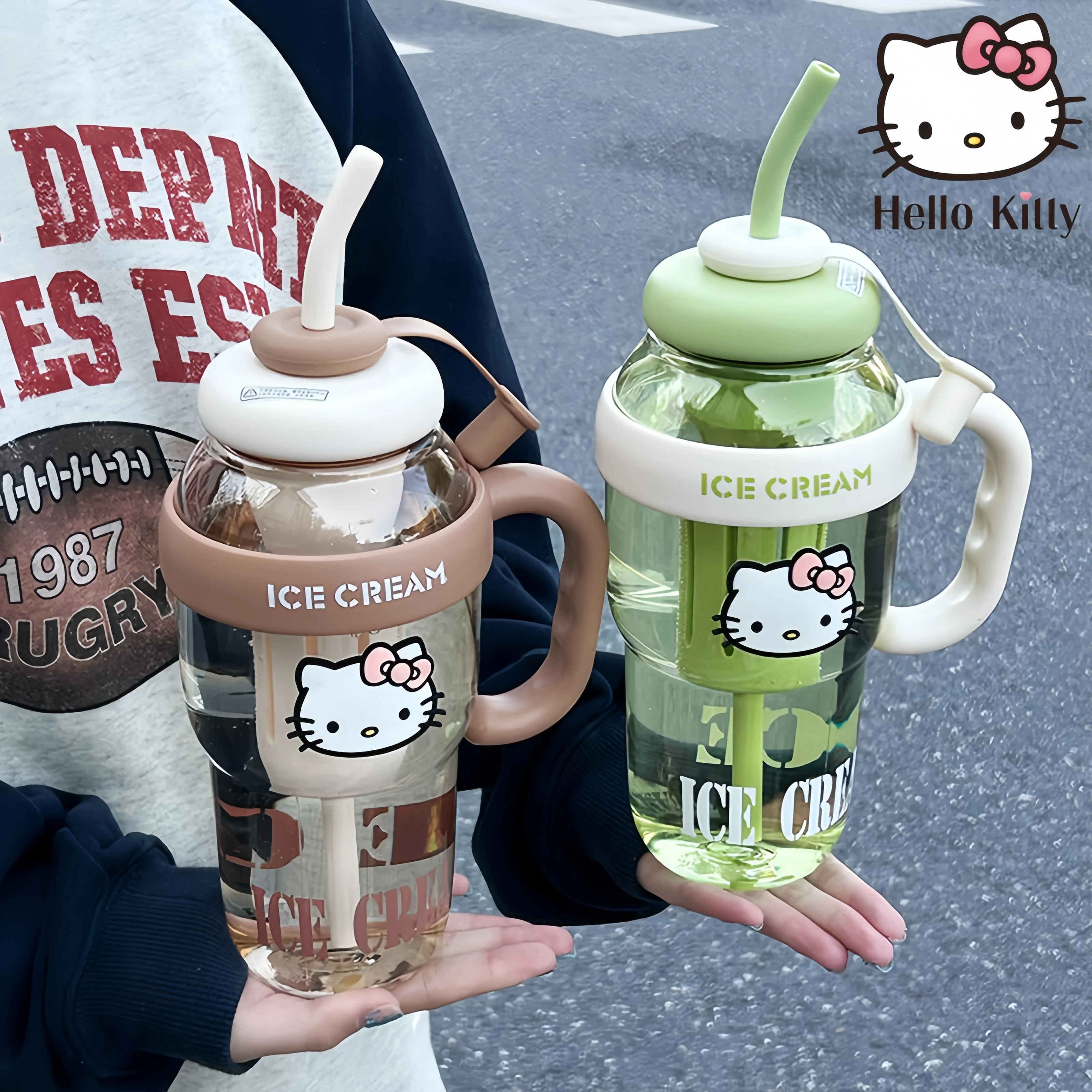 Sanrio 1300ml Water Cup Hello Kitty  Anime Straw Cup Cartoon Cute Large Capacity Outdoor Activities Portable Tea Separation