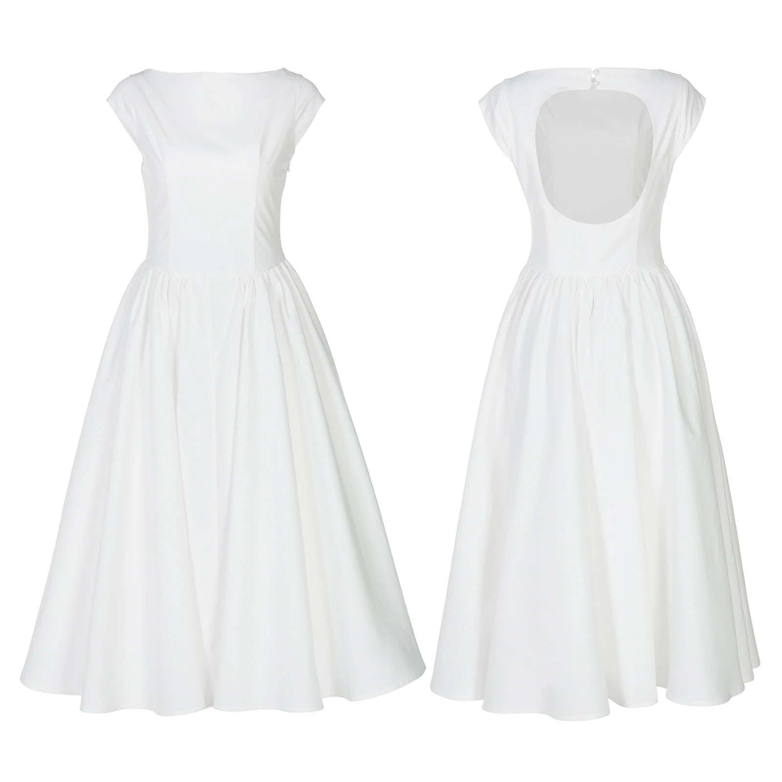 Women Sexy Backless Dresses Pleated Swing A-line Midi Dresses Woman Elegant Party Dress Robe High Street Costume Streetwear