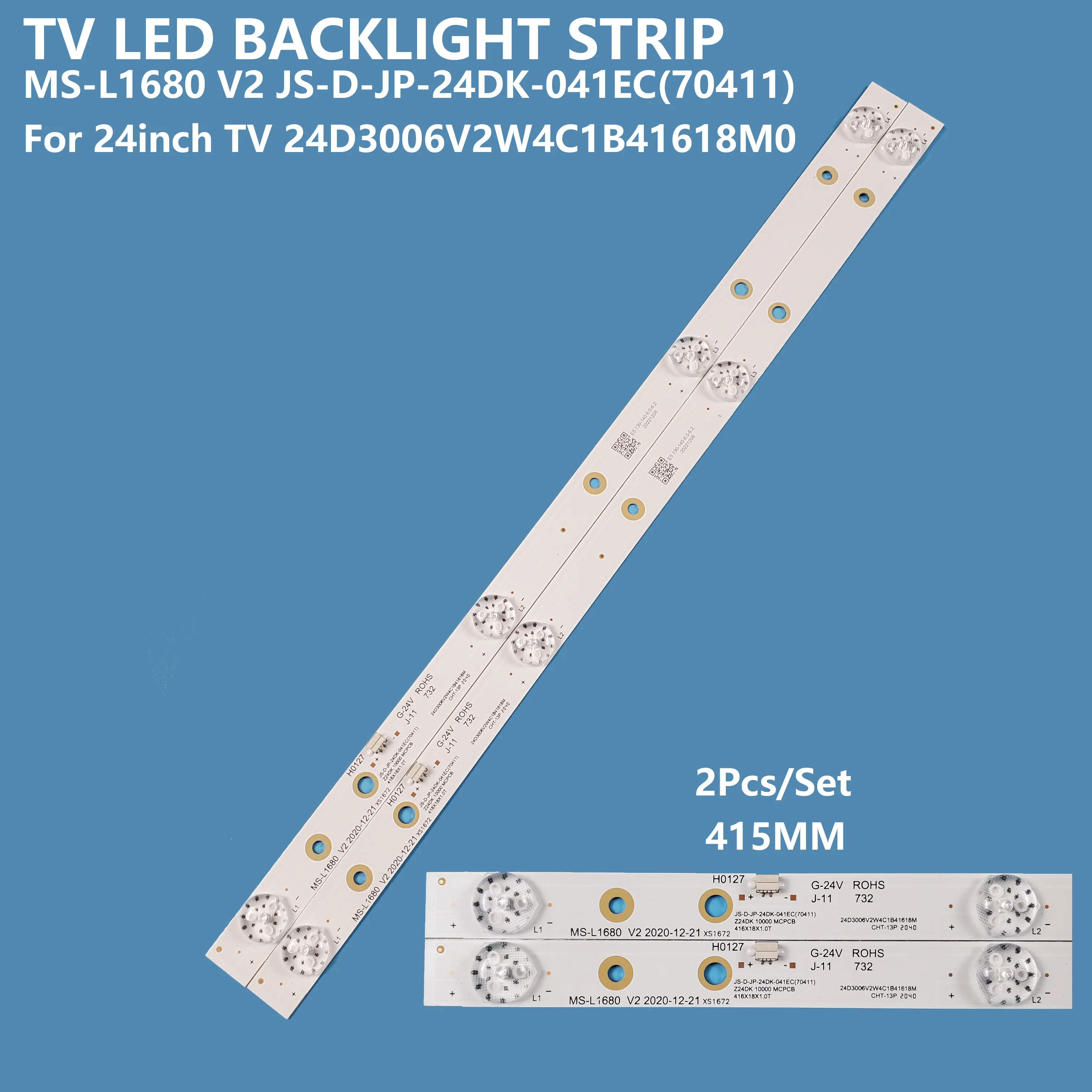 LED Backlight Bar Strip para Smart TV, MS-L1680 V2, MS-L1628for 24 "TV, Acessórios de TV, Reparação, Substituição, 2pcs por conjunto