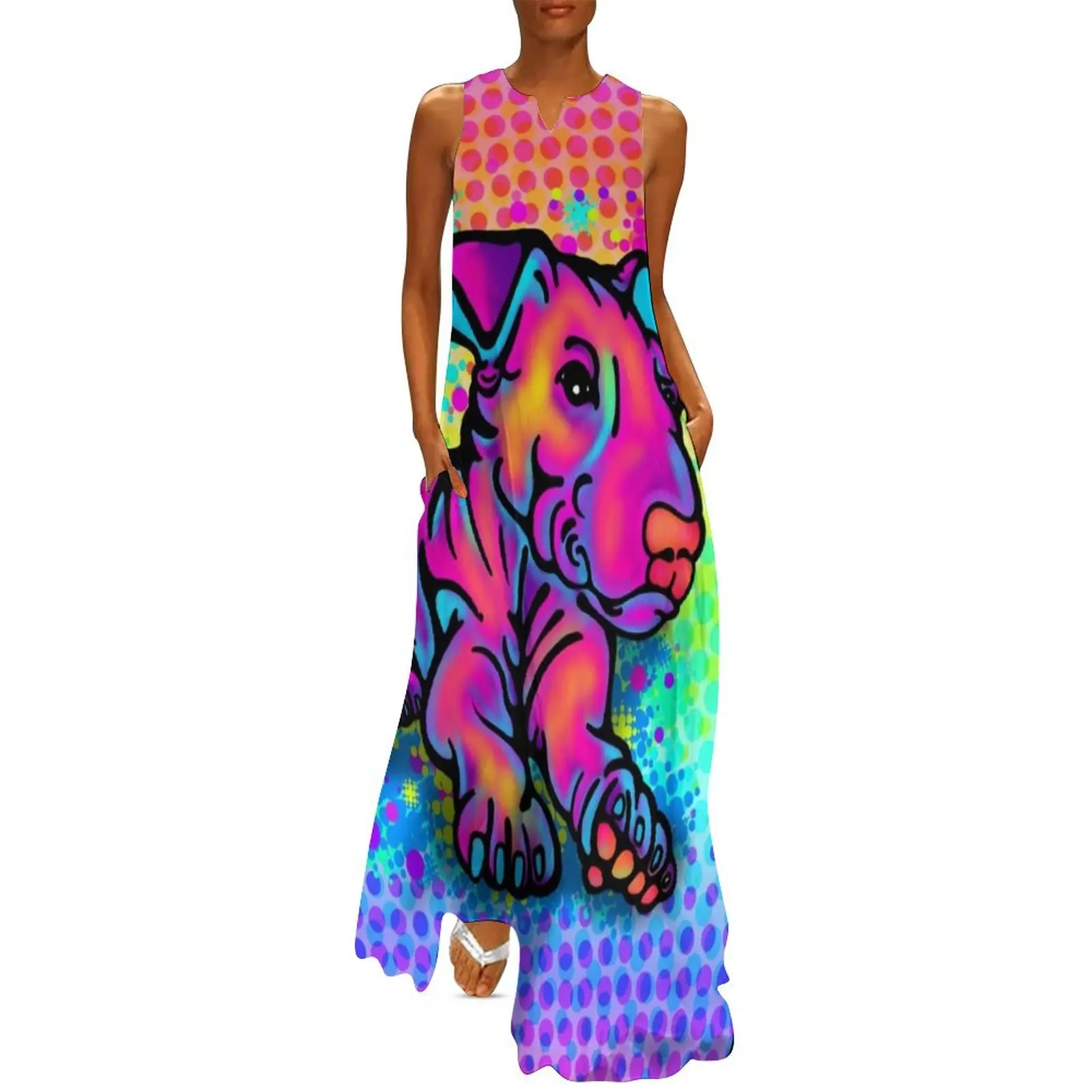 

Colour Splashed Bull Terrier Long Dress clothing women summer 2024 summer dresses women 2024 Long veiled dresses