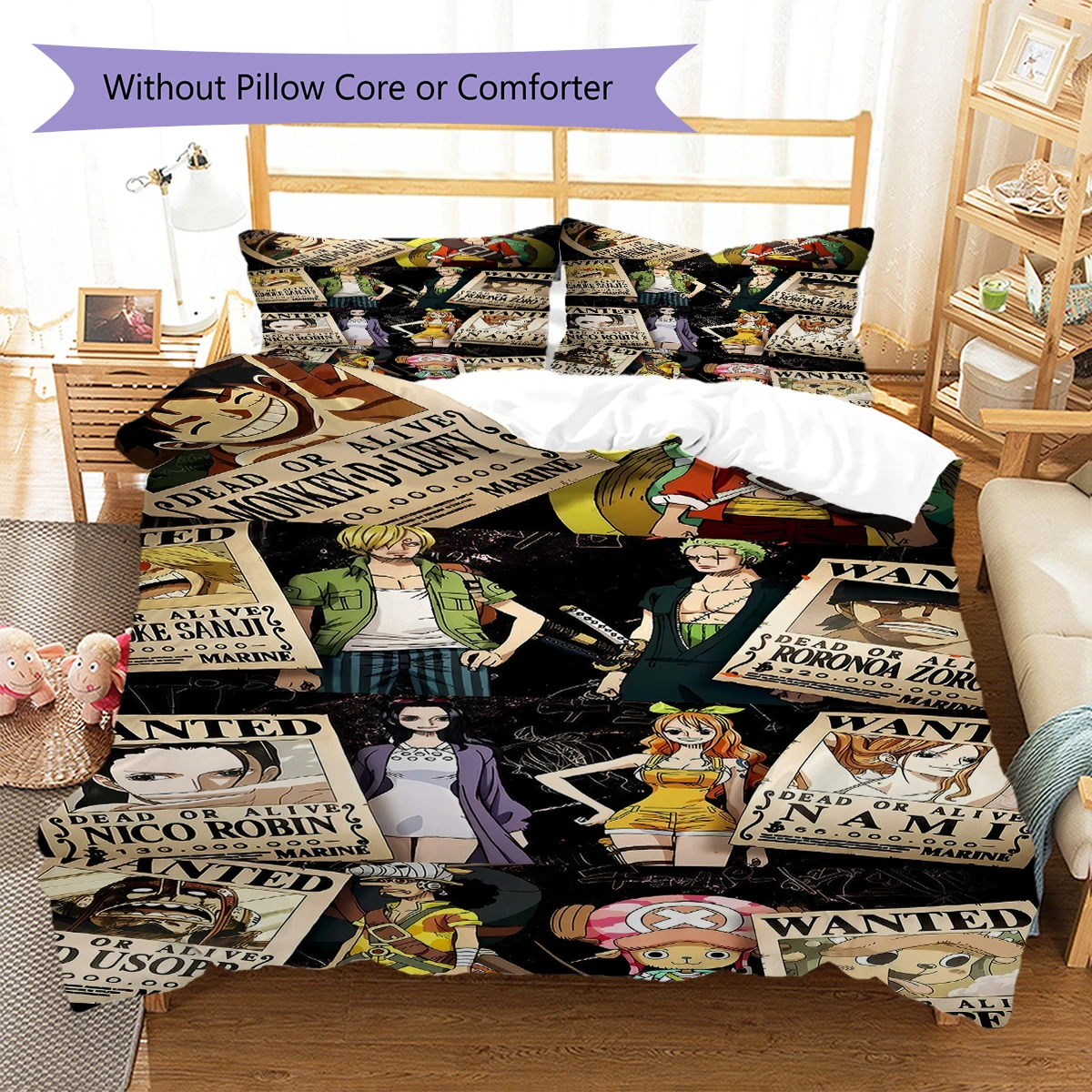 ONE PIECE Anime 3pcs Bedding Set, Digital Printed Duvet Cover, No Insert, Kids Gift, Extra Large Size Available -HYQ46