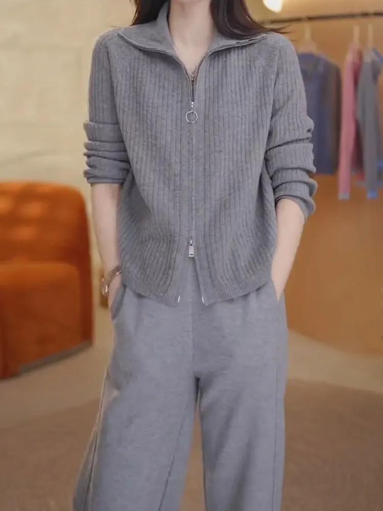 

Корейский вязаный кардиган, женский осенне-зимний облегающий свитер с воротником на молнии, Jaet ort Top Snow Dr