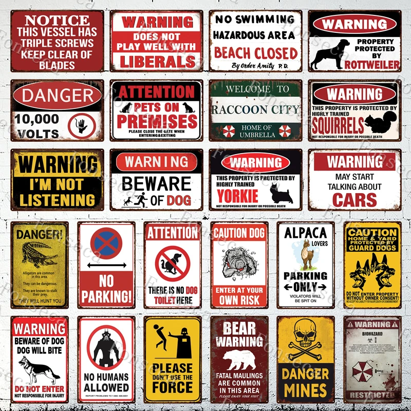 

Warning Notice Vintage Metal Poster Tin Sign Beware of Dogs Dangerous Signs Outdoor Garden Decoration Chic Retro Tin Plates