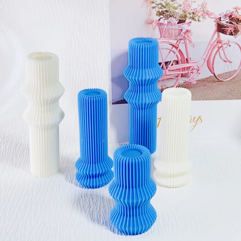 Ins Style Cylindrical Candle Silicone Mold Striped Roman Pillar Silicone Mold Plaster Home Decoration Gift