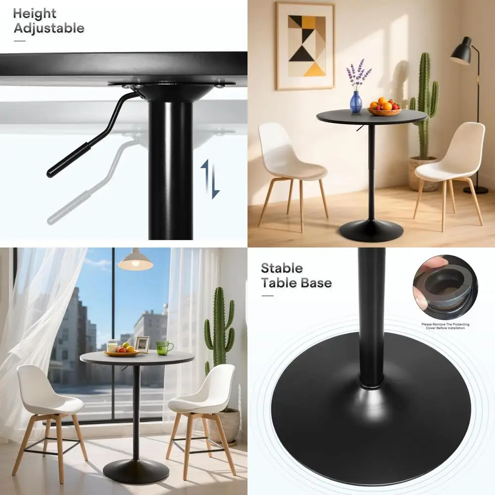 

Регулируемый по высоте круглый стол для коктейлей, прочный черный стол для бистро и паба для дома, кухни, ресторана