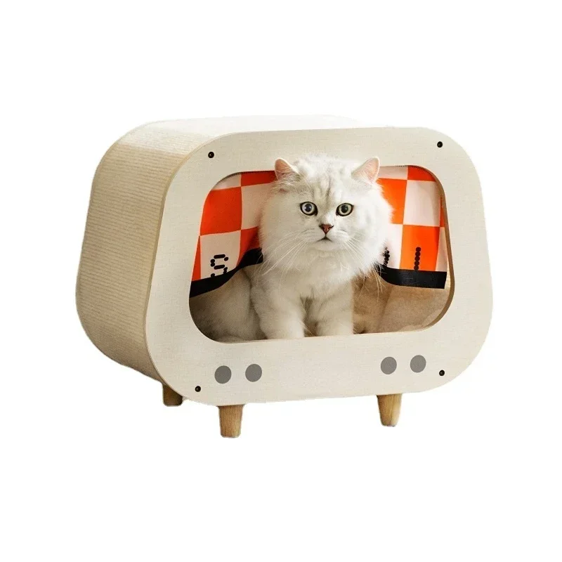 TV Cat Litter Cat Scratch Board Integrated Wood Furniture House Nest Cabinet House Pet Bed Room