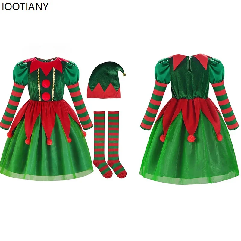 

CosplayChristmas Elf Cosplay Costume Unisex Santa Claus Outfit Festival Party Stage Performance Dress With Hat And Stockings Xma
