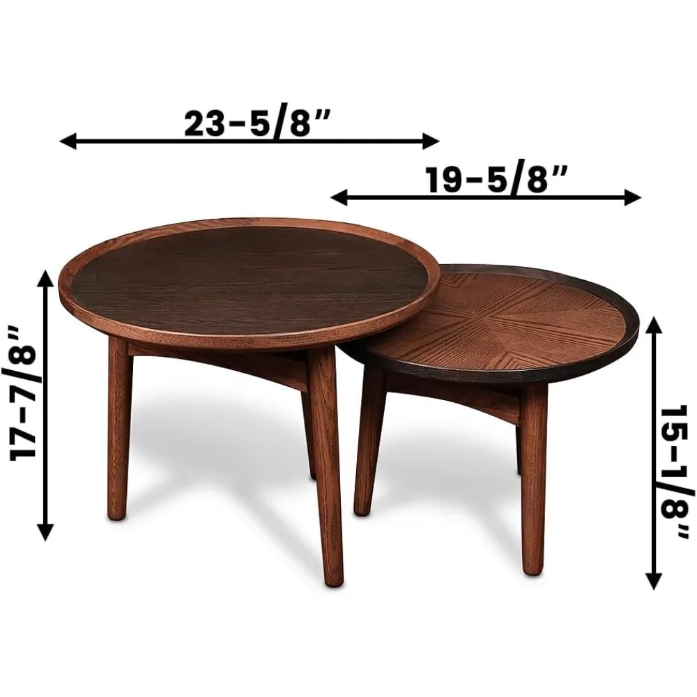 Nesting Table, Wood Coffee Table Set, Side Table Set with Solid Oak Hardwood Structure for Living Room, Bedroom, Balcony