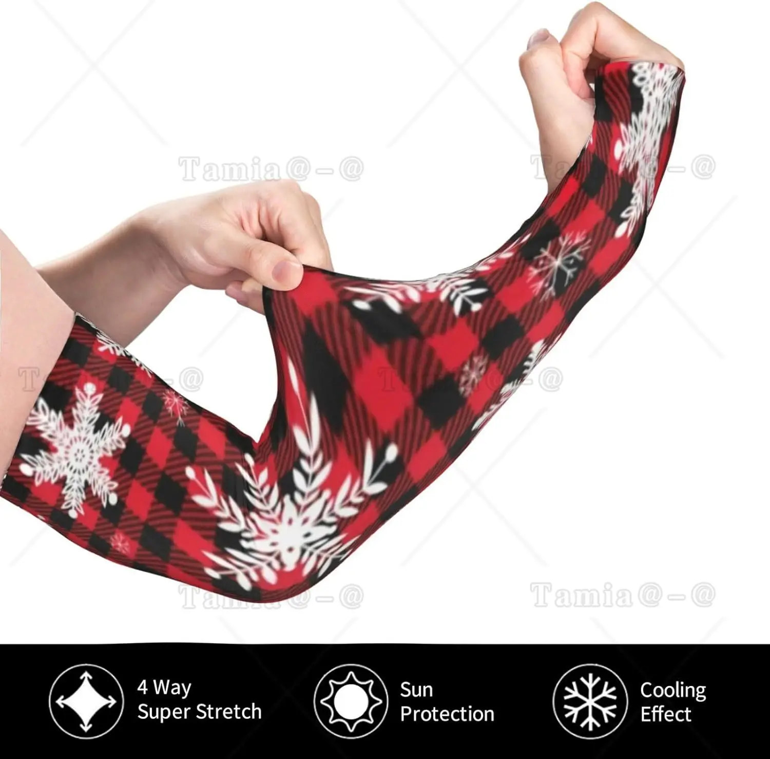 Christmas Red And Black Plaid Snowflakes Arm Sleeves Uv Protection Sun Unisex Sport Ice Silk Sleeves