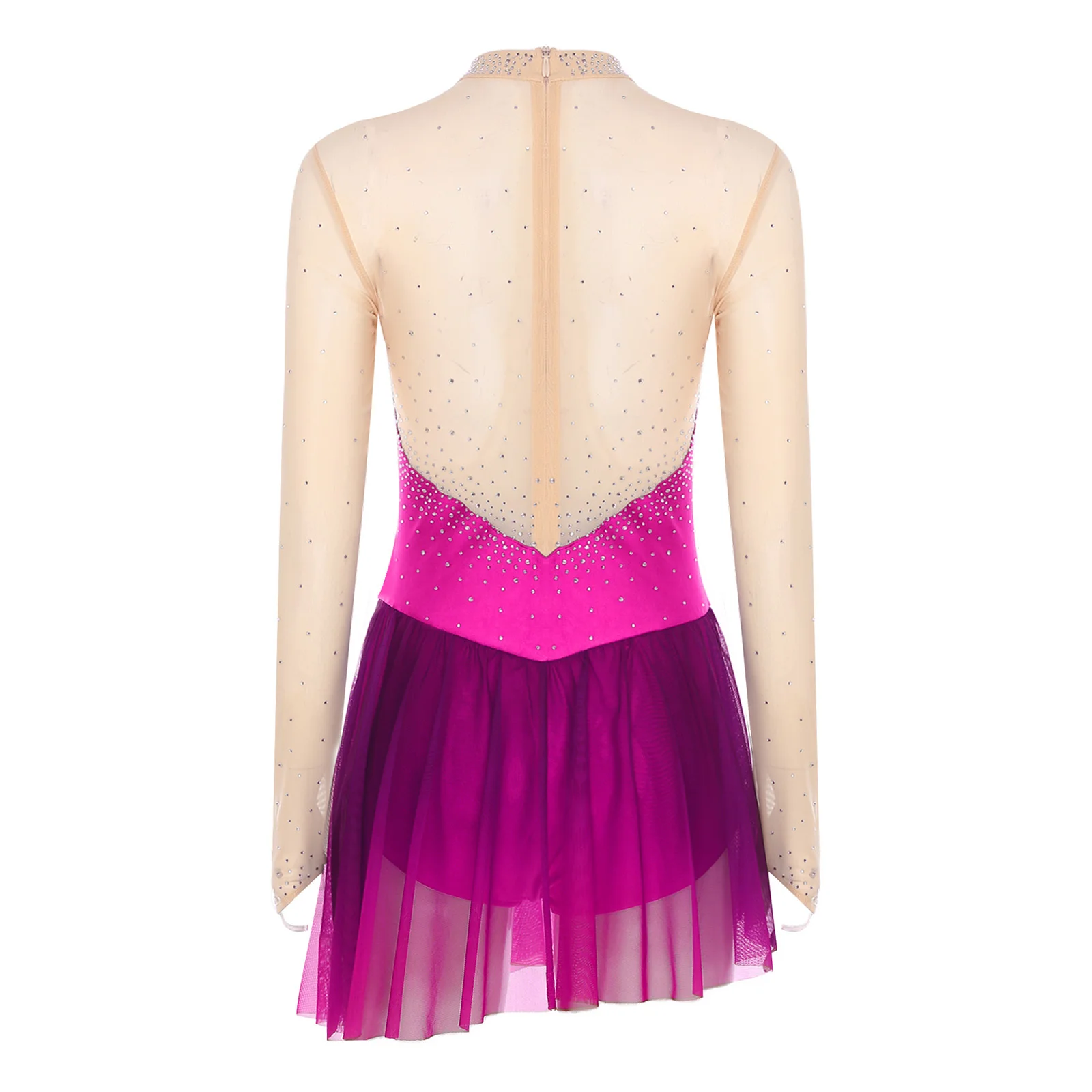 Vestidos de baile de patinaje artístico para gimnasia para mujer, Jersey de Ballet, vestidos de baile lírico, vestido de malla transparente con diamantes de imitación brillantes