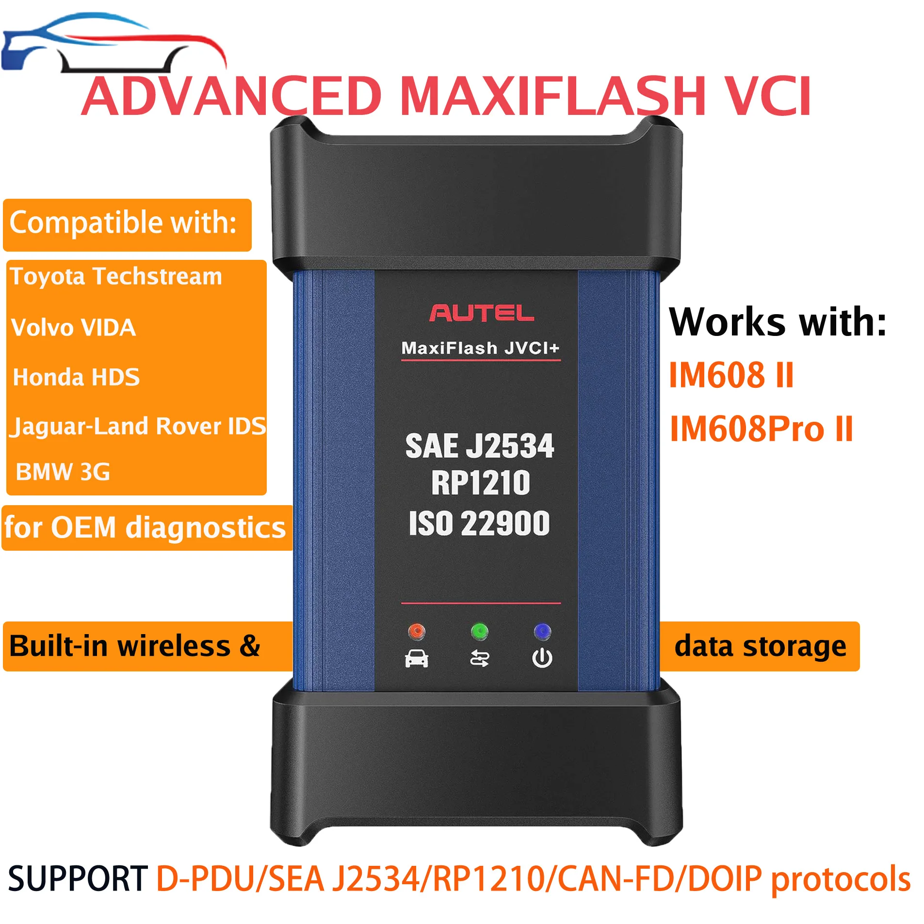 Autel MaxiFlash JVCI+ J2534 RP1210 ISO 22900 ECU Programmer Tool ECU Programming Device works with IM608 II/ IM608Pro II Scanner