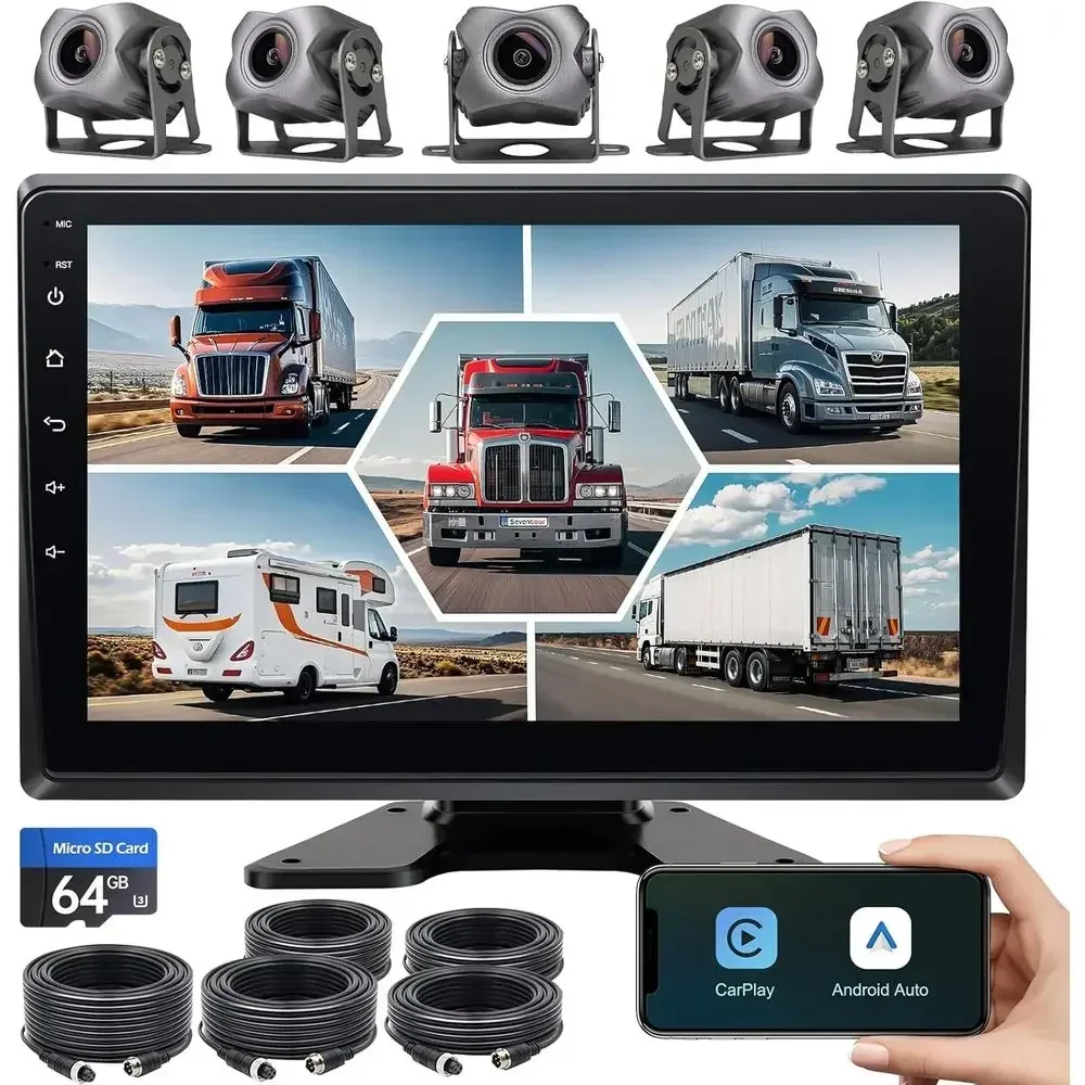 5-Channel 1080P Backup Camera Dash Cam with 10.2'' Monitor,DVR Recording Back Up Camera for RV/Truck/Van/Trailer/SUV Cars, Andro