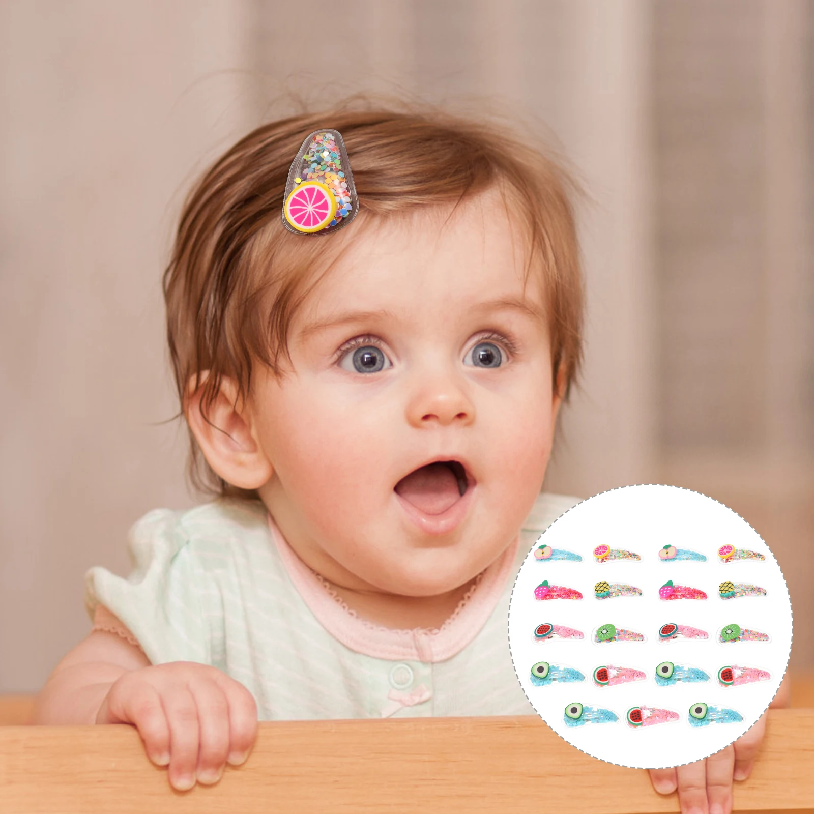 

19pcs Kids Hairpin Quicksand Design Fruit Hair Clip Non-Damaging Easy To Use Hair Accessory For Girls Birthday Gift Barrettes
