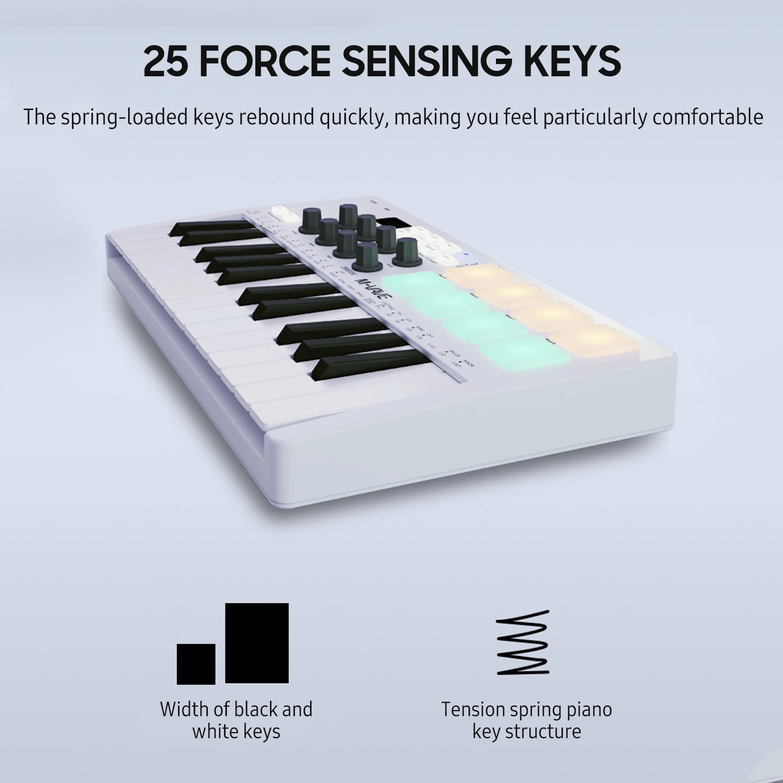 

M-VAVE 25-Key MIDI Control Keyboard Mini Portable USB Keyboard MIDI Controller with 25 Velocity Sensitive Keys 8 RGB Backlit Pad