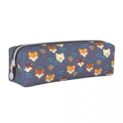 Classic Japanese Waves And Shibas Akita Inu Dog Pencil Cases Pencilcases Pen Box for Student Big Bag Office Zipper Stationery