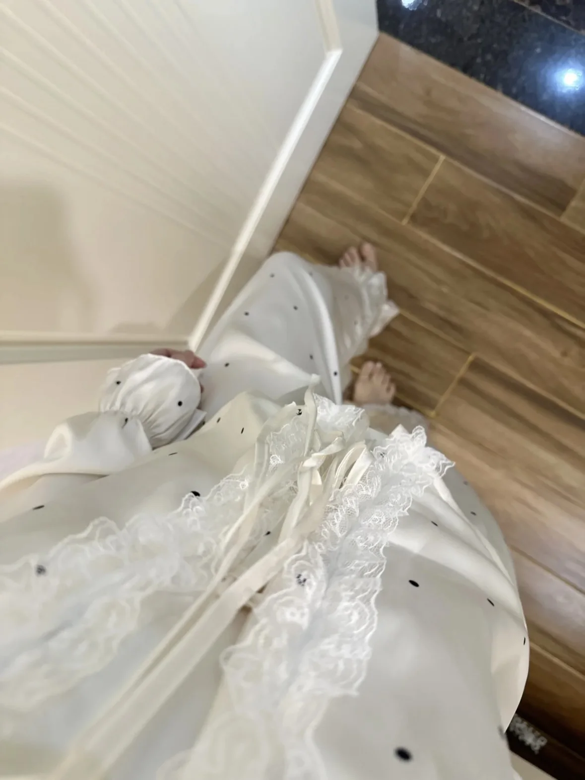 Japanese Original 2025 New Ice Silk Long Sleeve Pajamas for Women High-end Satin Lace Tie Polka Dot Homewear Set