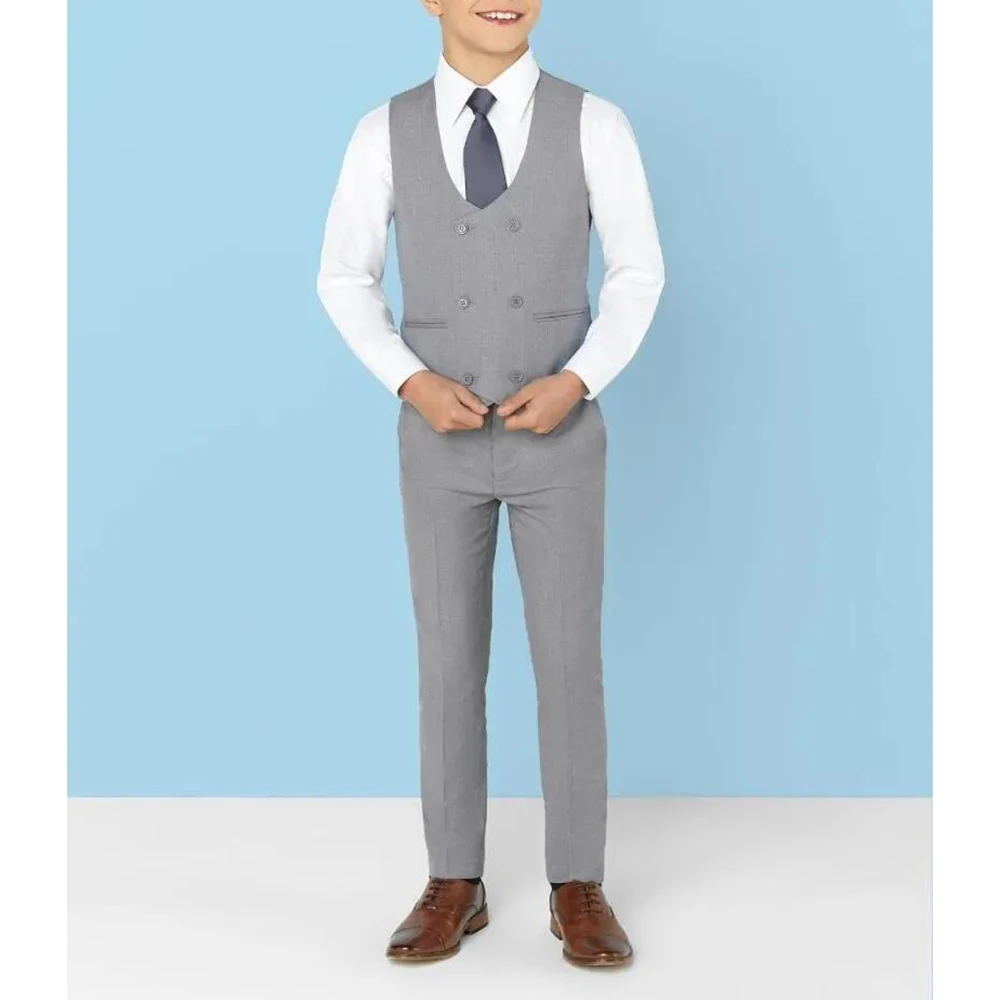 Grey Boy Suits 3 Piece High Quality Formal Casual Daily Slim Clothing Sets Fashion Notch Lapel Single Breasted Kids Clothes