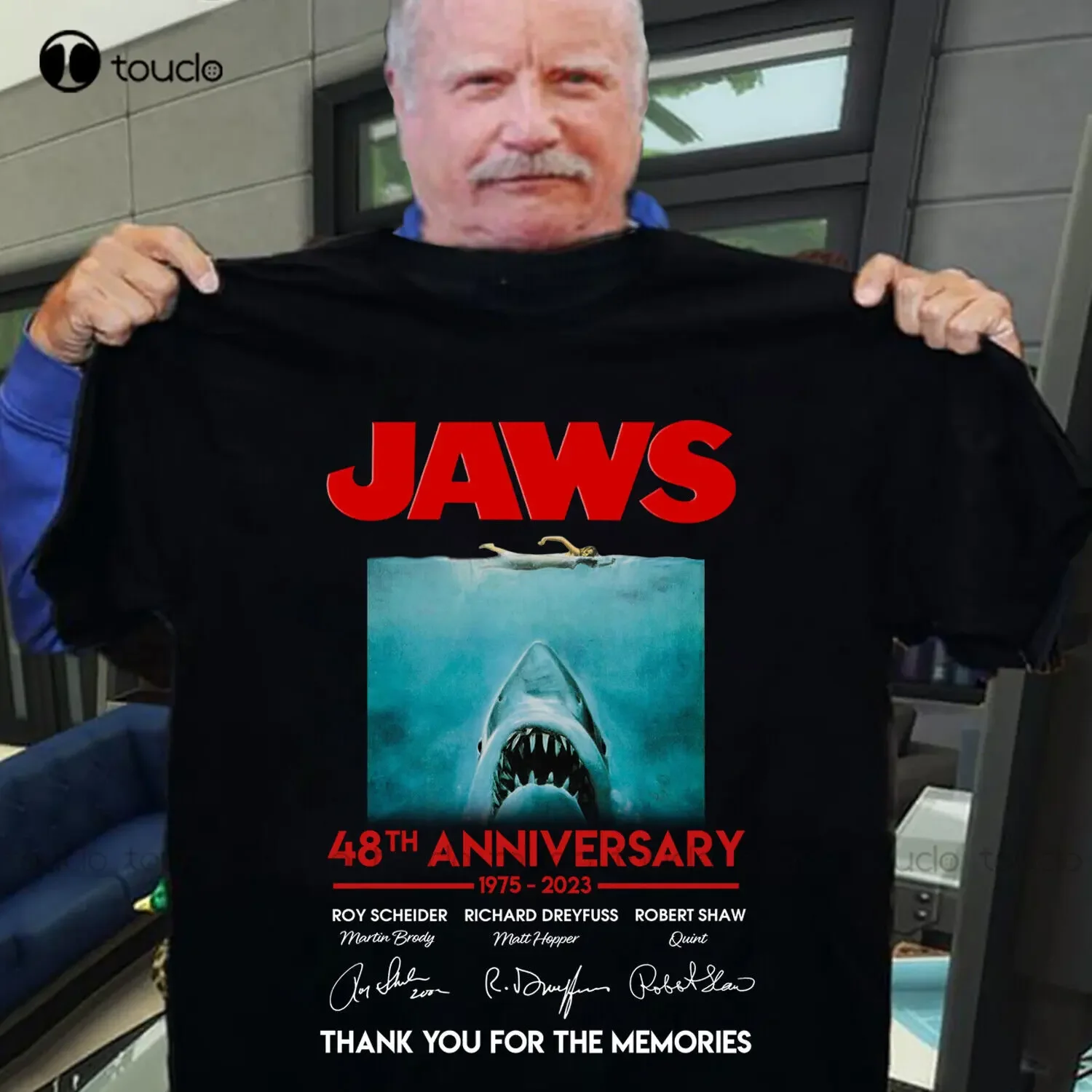 Jaws 48 Years 1975-2023 Anniversary Signatures Thankyou The Memories Film Shirt Womens Shirts Digital Printing Tee Shirts Xs-5Xl
