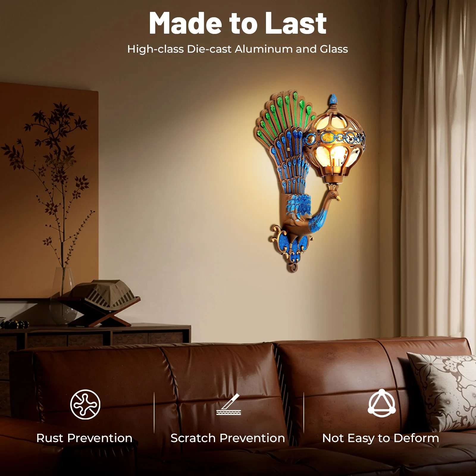 Wall Lamp Phoenix Shape Vintage 110V E26 Bulb 660W Die-cast Aluminum Glass Green Blue Bronze Wall Light Fixture