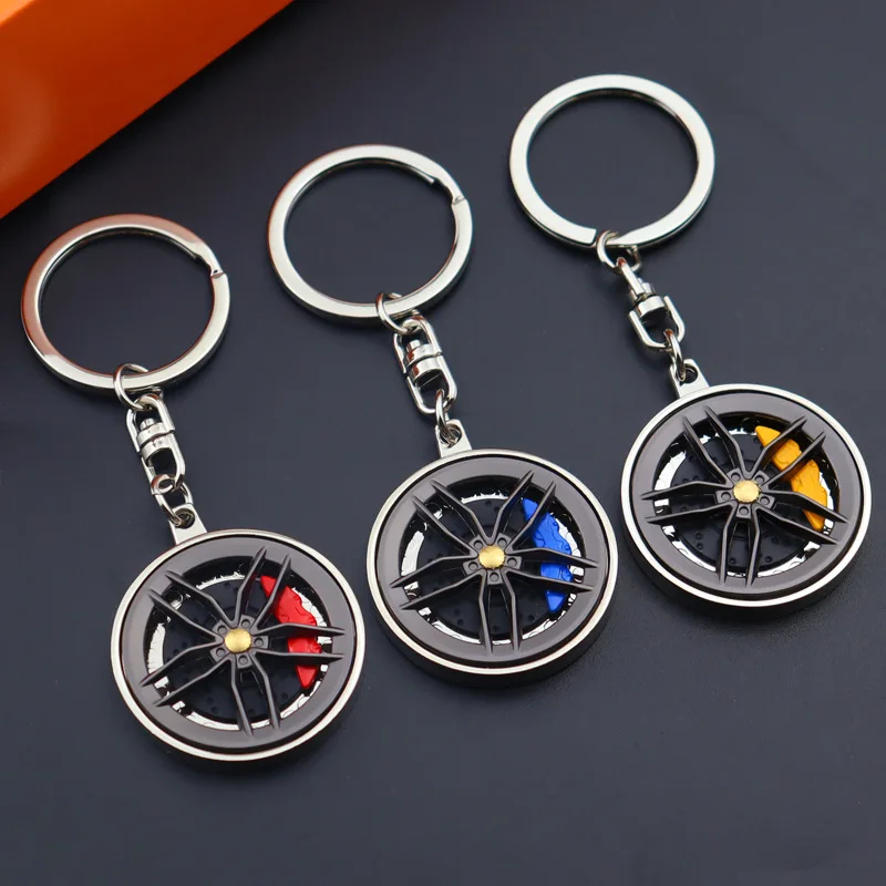 Llavero de metal giratorio con disco de freno y pinza de freno, juguete antiestrés con rueda giratoria, colgante de cubo de rueda de coche, regalo de cumpleaños para amantes de los coches y entusiastas de la automoción
