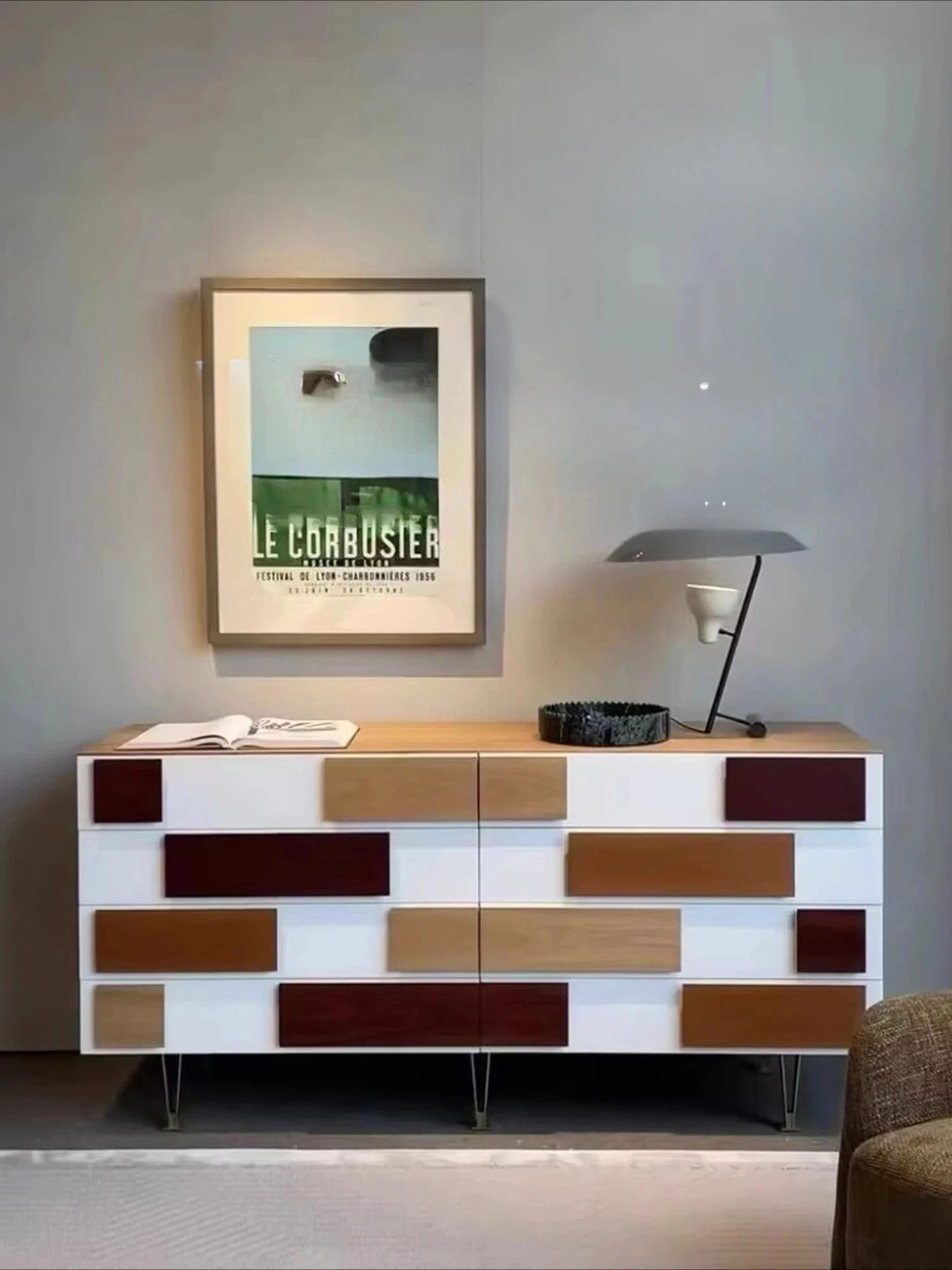 Modern simple entrance cabinet household  dining side cabinet solid wood multi-color door bedroom chest