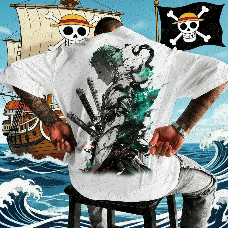 

Новая летняя хлопковая футболка унисекс с коротким рукавом и принтом Zoro из аниме One Piece, повседневный уличный стиль, оверсайз, 2026