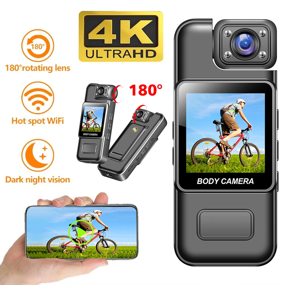 Ultra HD 4K Wifi Camera Digital Video Mini Portable Handheld Law Enforcement Recorder 180° Rotatable Lens Outdoor Sports Camera