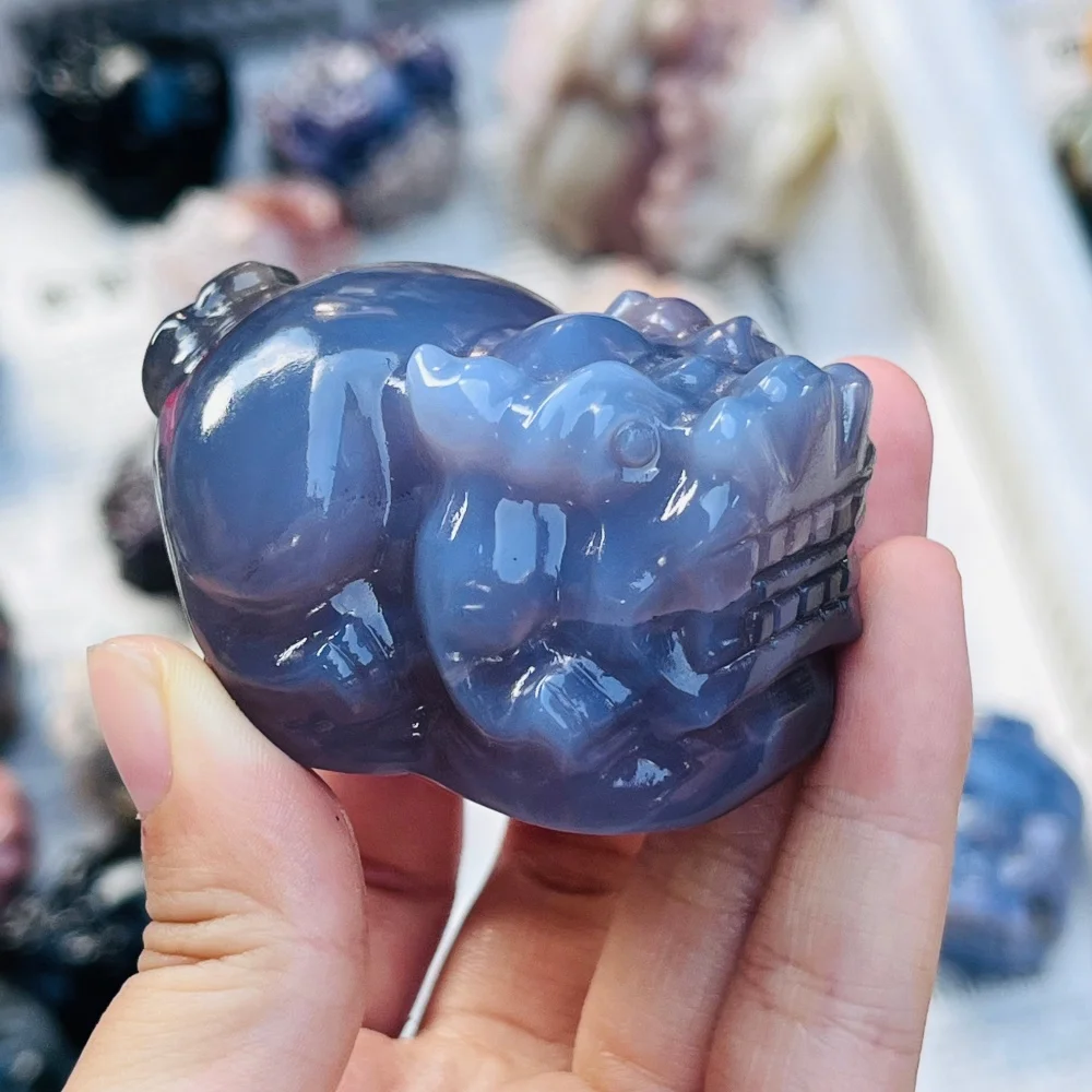 Natural Agate Stone Pixiu Carving Crystal Energy Healing Animals Figurines Home Decorations DIY Holiday Gift 1pcs