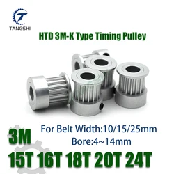 HTD 3M 15/16/18/20/24Teeth K-Type Timing Pulley Bore4/5/6/6.35/7/8/10/12/14mm Belt Width10/15/25mm Synchronous Wheel Belt Pulley